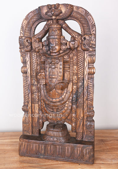Wealthy Arch Lord Balaji Standing on Base Simple Fine Finishing Wooden Sculpture 24"