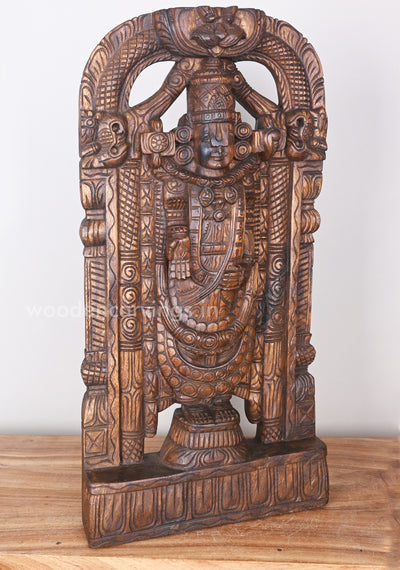 Wealthy Arch Lord Balaji Standing on Base Simple Fine Finishing Wooden Sculpture 24"