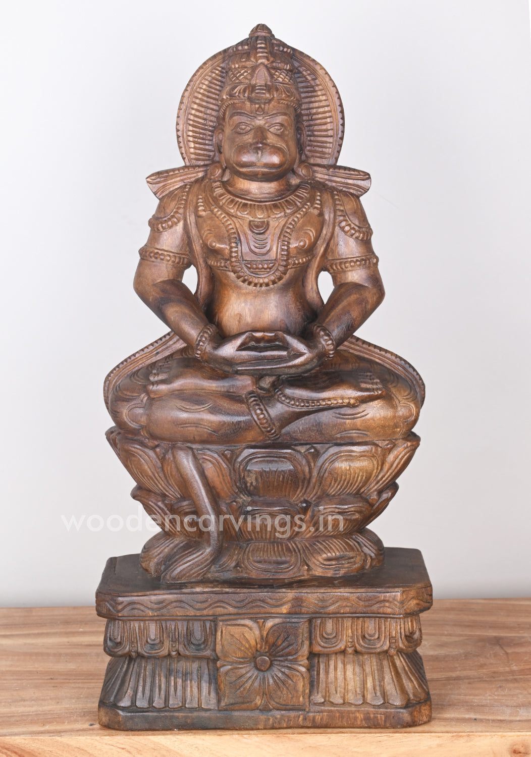 Vayu Putra Hanuman Doing Meditation on Lotus in Dhyana Mudra Sculpture 25"