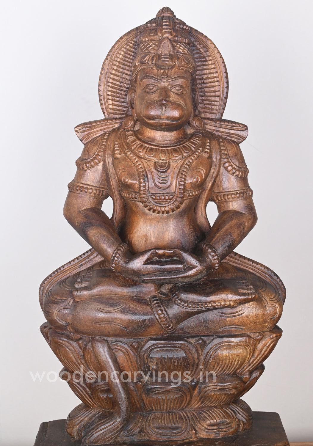 Vayu Putra Hanuman Doing Meditation on Lotus in Dhyana Mudra Sculpture 25"
