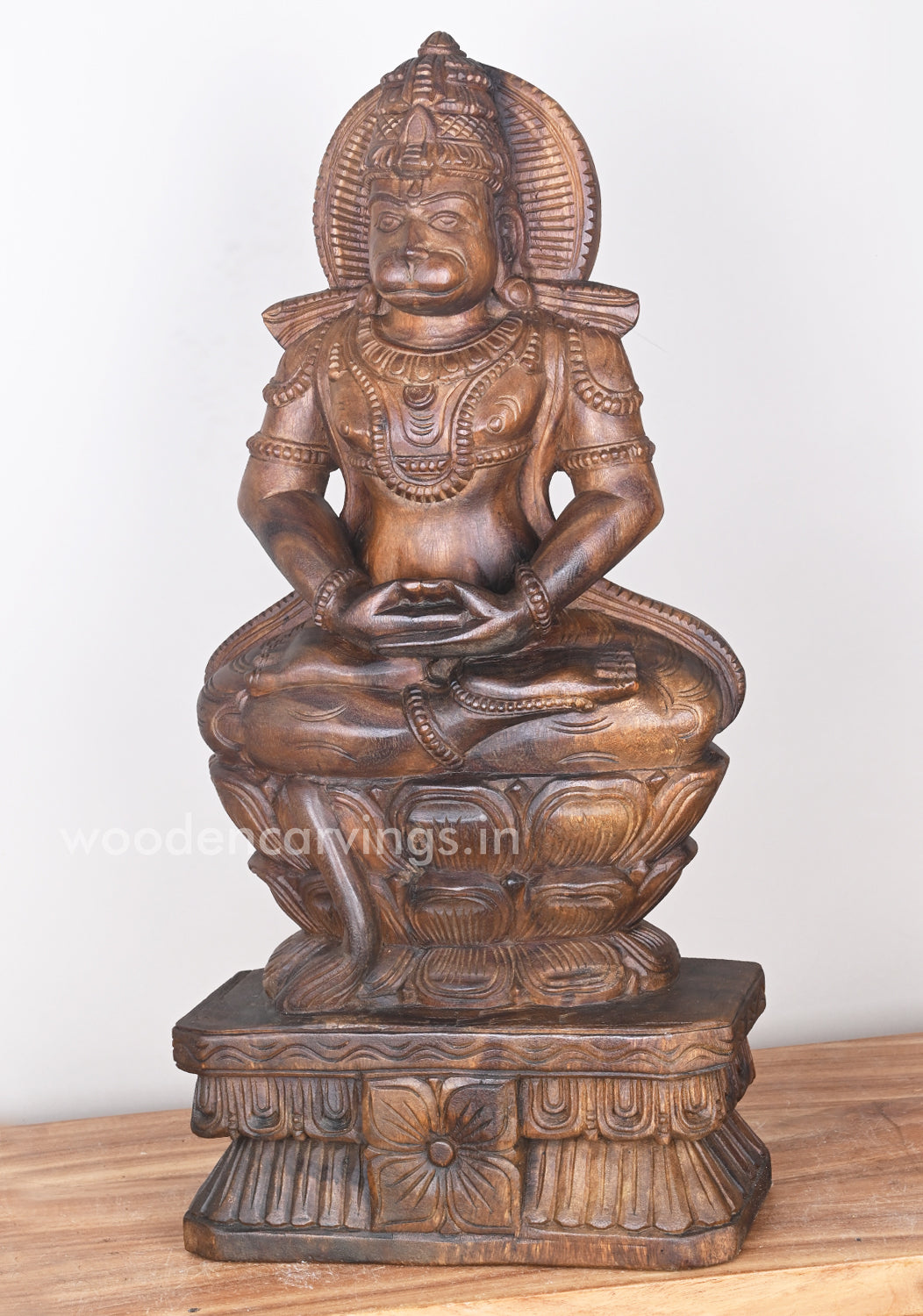 Vayu Putra Hanuman Doing Meditation on Lotus in Dhyana Mudra Sculpture 25"