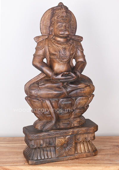 Vayu Putra Hanuman Doing Meditation on Lotus in Dhyana Mudra Sculpture 25"