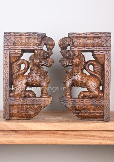 Having Lion Face and Horse Body Ancient animal Yaazhi Paired Wall Brackets 15"