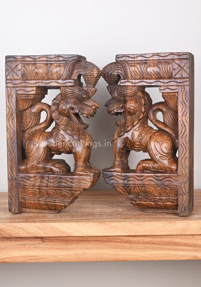 Having Lion Face and Horse Body Ancient animal Yaazhi Paired Wall Brackets 15"
