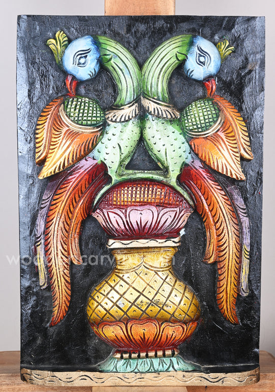 wooden Greeny Paired Parrots Standing 