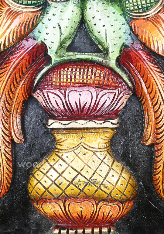 Greeny Paired Parrots Standing on Multicoloured wooden Wall Mount 18"