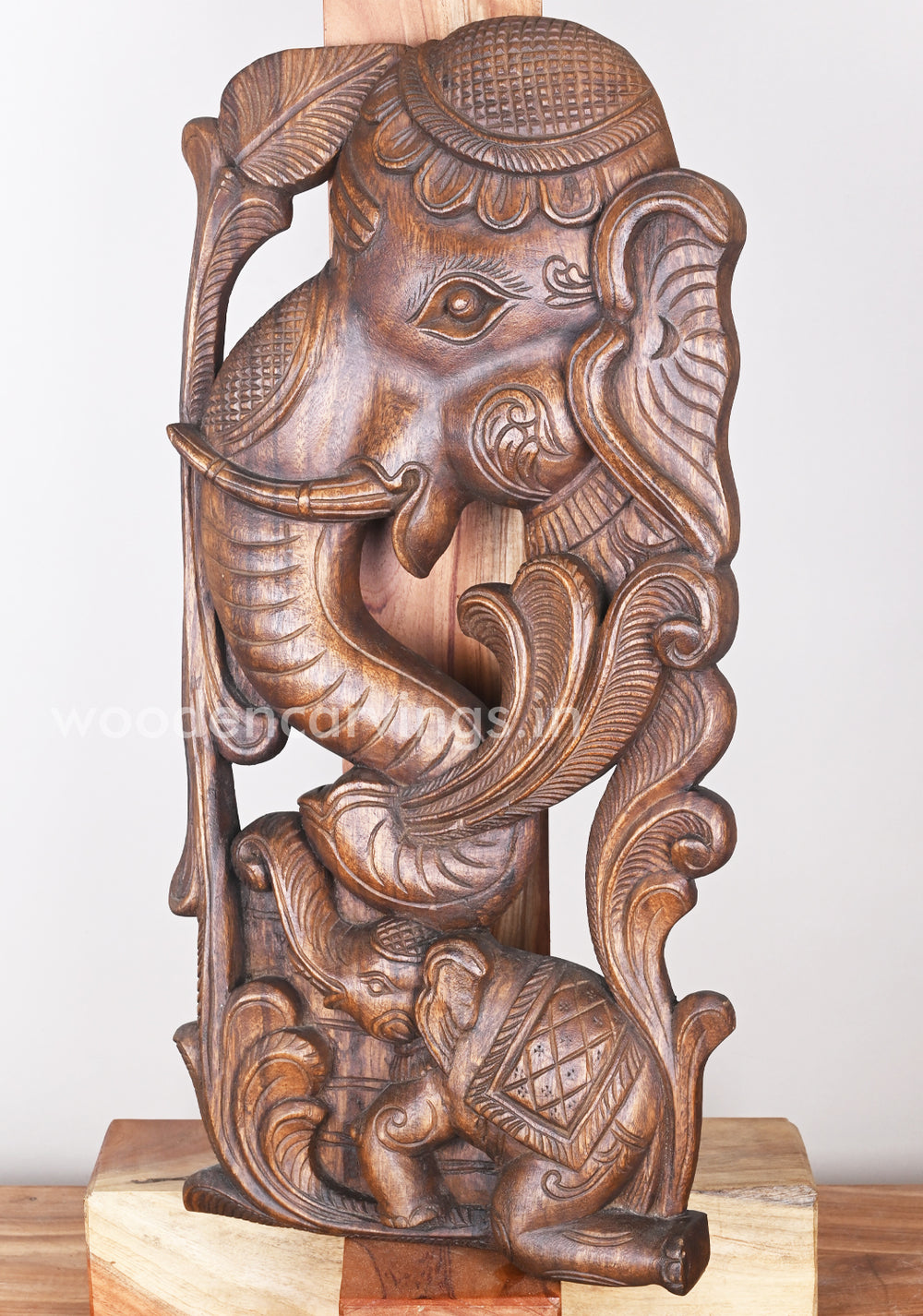wooden statue  Mother with Baby Elephant 
