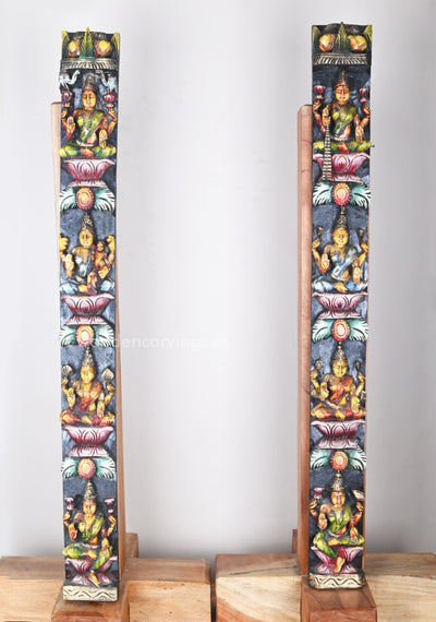 Vertical Eight Lakshmi's Incarnations Multicoloured Paired Wall Mount 36"