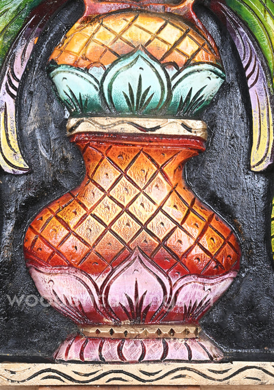 Wooden Standing Parrots on Water Pot – Decorative Wall Mount 18"