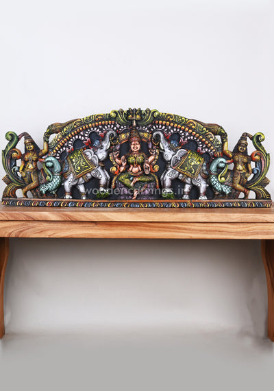 Two Grey Elephants Holding Flower Garland For Arch GajaLakshmi Wall Panel  42"