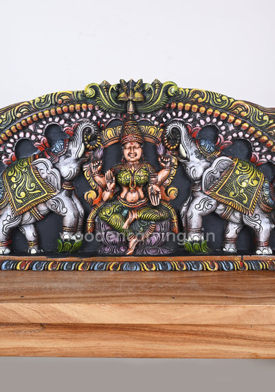 Two Grey Elephants Holding Flower Garland For Arch GajaLakshmi Wall Panel  42"