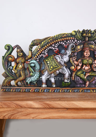 Two Grey Elephants Holding Flower Garland For Arch GajaLakshmi Wall Panel  42"