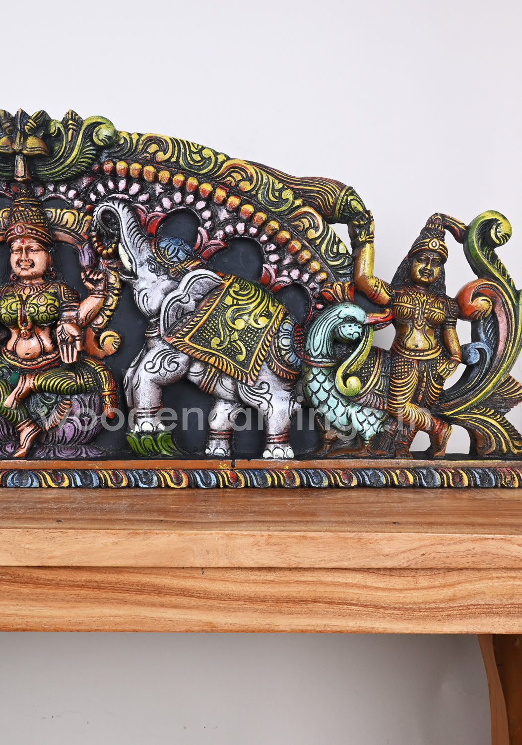 Two Grey Elephants Holding Flower Garland For Arch GajaLakshmi Wall Panel  42"