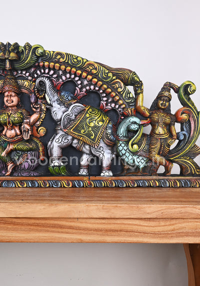 Two Grey Elephants Holding Flower Garland For Arch GajaLakshmi Wall Panel  42"