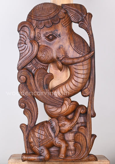 Mother Elephant Eating Trees with Baby Elephant Excellent Handmade Wall Mount 25"