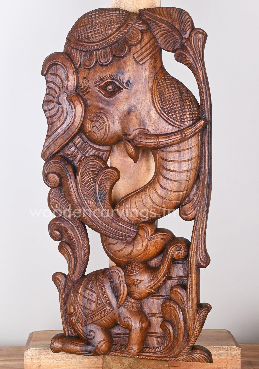 Mother Elephant Eating Trees with Baby Elephant Excellent Handmade Wall Mount 25"