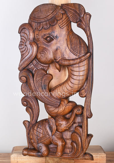 Mother Elephant Eating Trees with Baby Elephant Excellent Handmade Wall Mount 25"