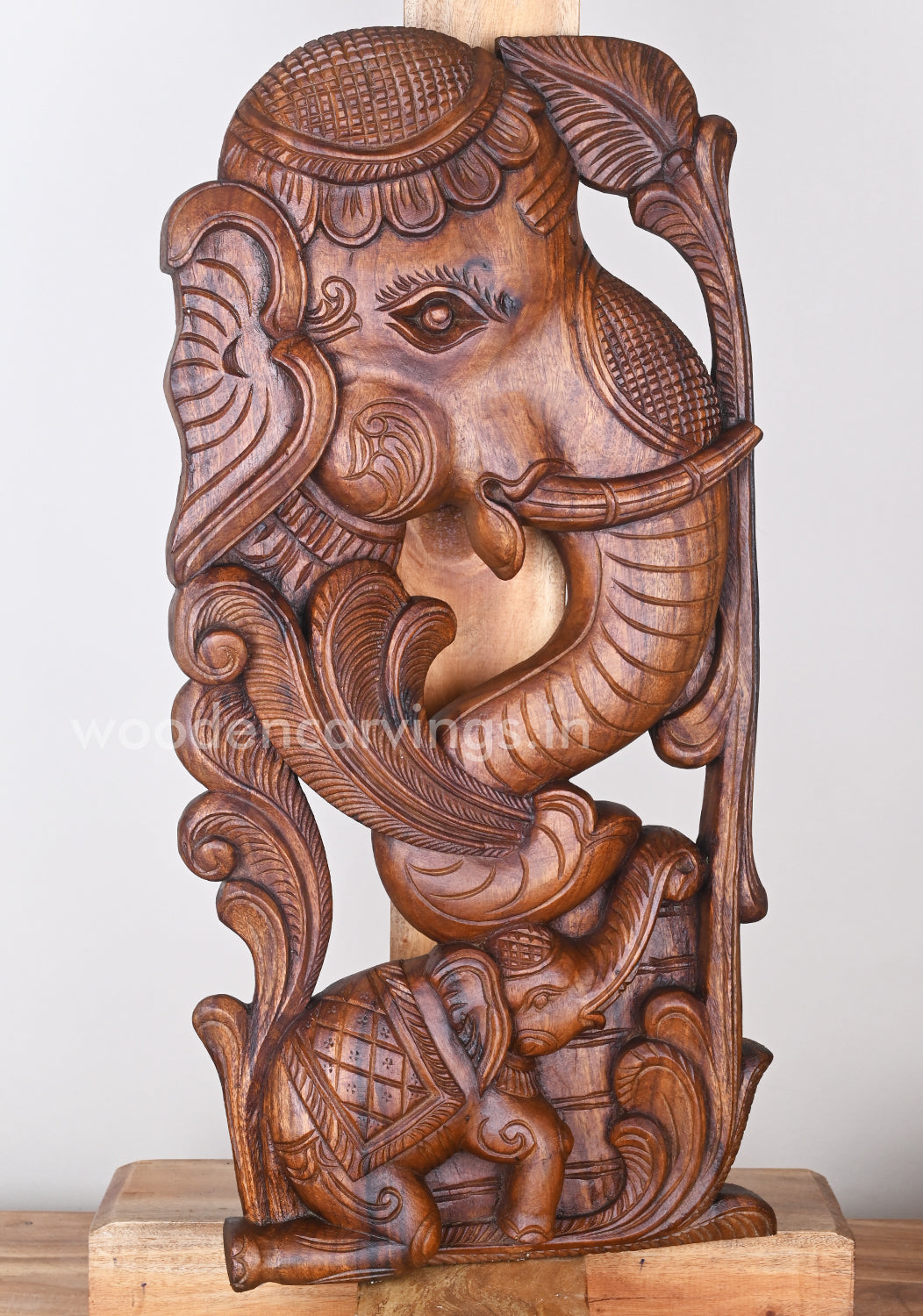 Mother Elephant Eating Trees with Baby Elephant Excellent Handmade Wall Mount 25"