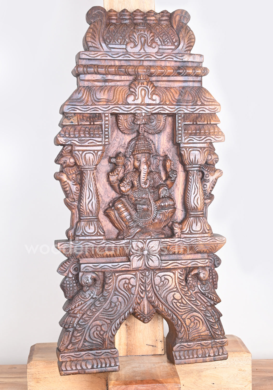 Lord Ganesh Seated on Lotus Mandap with Pillar Design Kavadi Wall Mount 24"