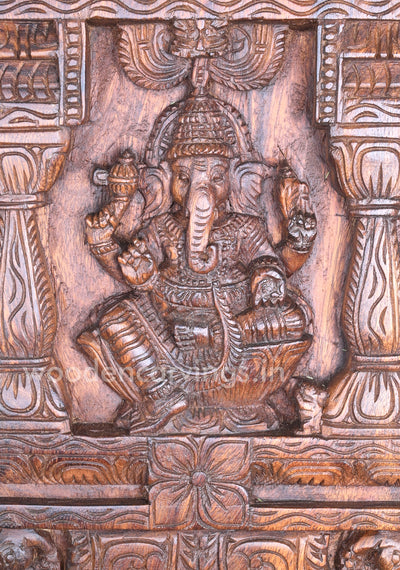 Lord Ganesh Seated on Lotus Mandap with Pillar Design Kavadi Wall Mount 24"