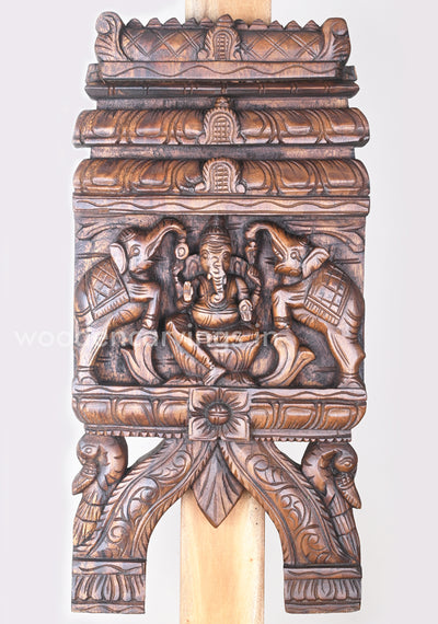 Gaja Ganesha Handmade Wooden Wax Brown Finishing Kavadi Wall Mount 24"