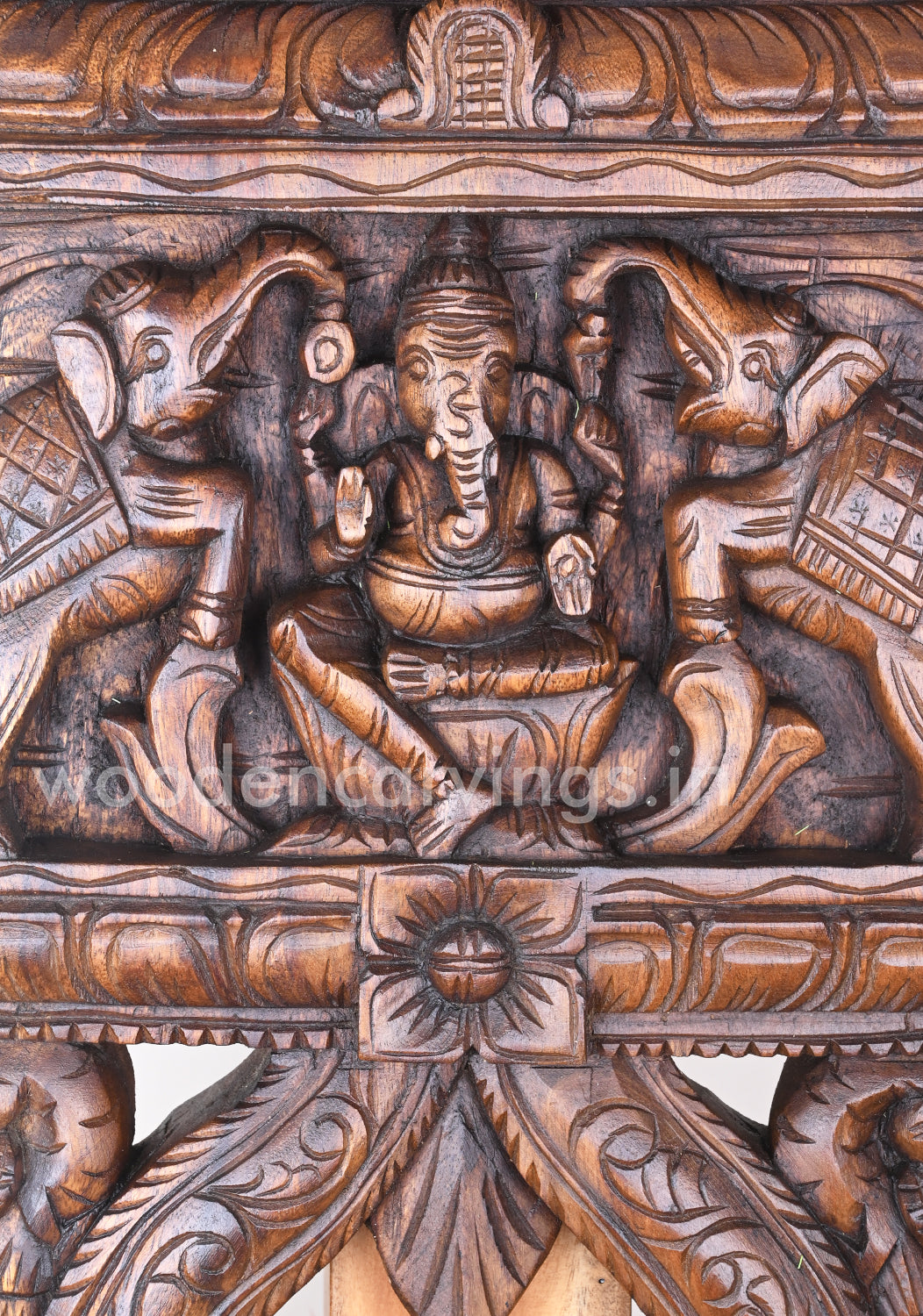 Gaja Ganesha Handmade Wooden Wax Brown Finishing Kavadi Wall Mount 24"