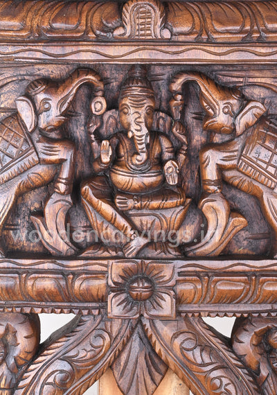 Gaja Ganesha Handmade Wooden Wax Brown Finishing Kavadi Wall Mount 24"