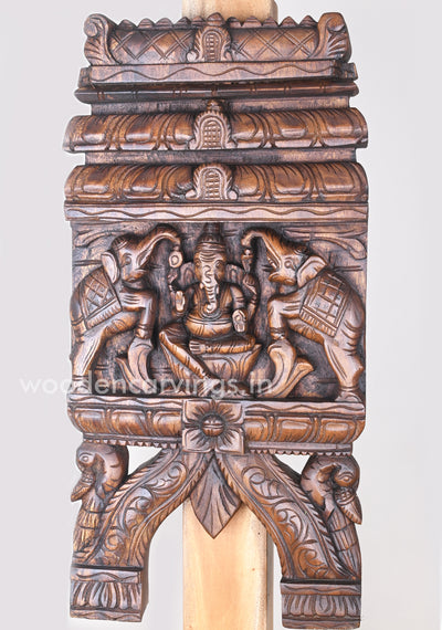 Gaja Ganesha Handmade Wooden Wax Brown Finishing Kavadi Wall Mount 24"