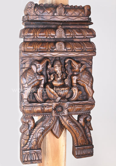 Gaja Ganesha Handmade Wooden Wax Brown Finishing Kavadi Wall Mount 24"