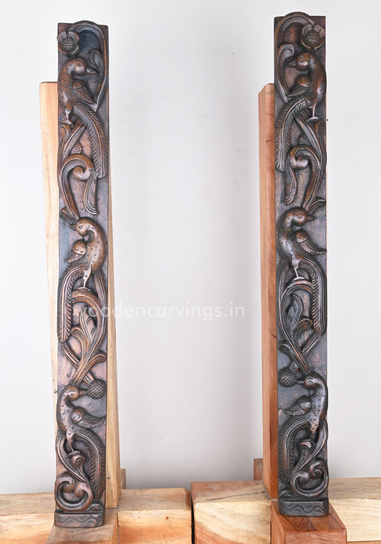 Standing Parrots Wax Brown Finishing Door Decor wooden Wall Panel 36