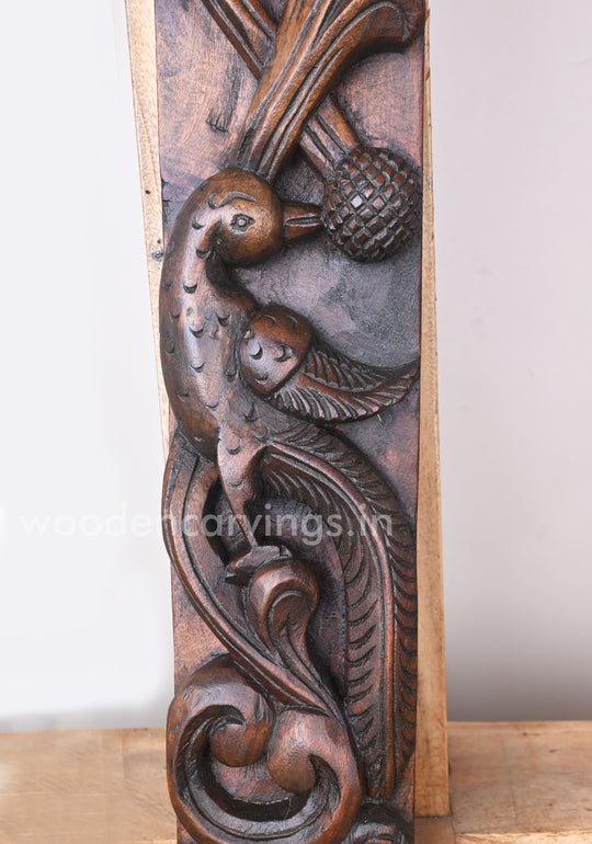 Standing Parrots Wax Brown Finishing Door Decor wooden Wall Panel 36
