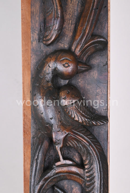 Standing Parrots Wax Brown Finishing Door Decor wooden Wall Panel 36