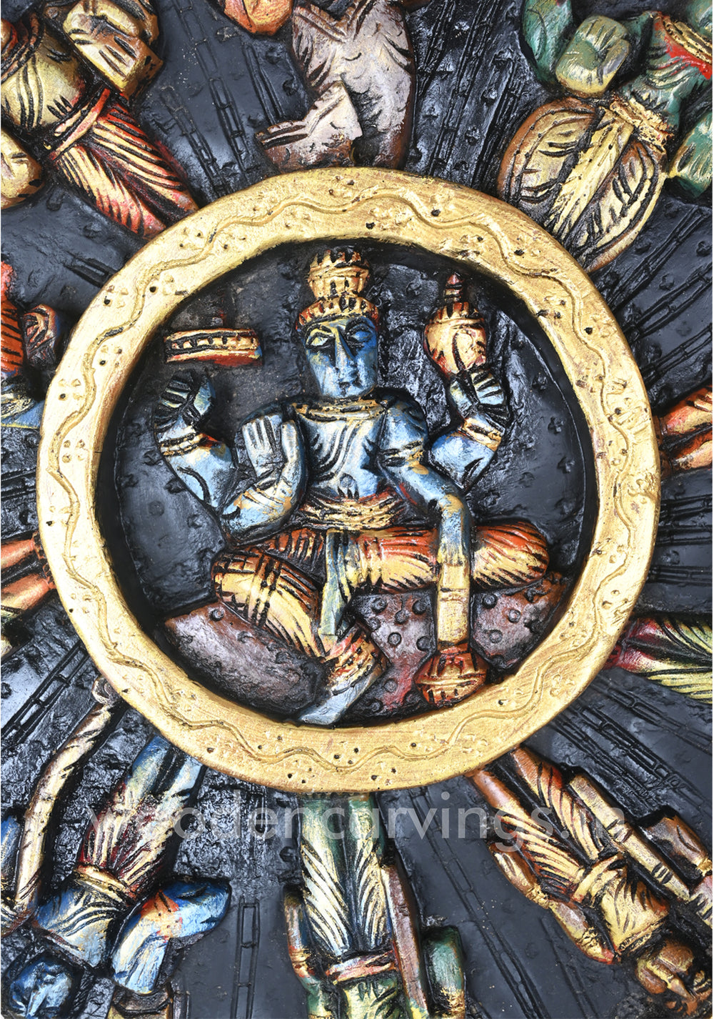 Square Shaped Maha Vishnu Dasavatar wooden Wall Mount 16"