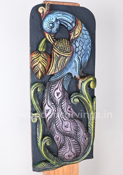 Beauty of Blue Standing Peacock Vertical Multicoloured Wall Panel 19"