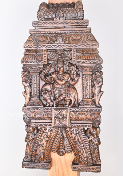 Lord Krishna Playing With Flute Bansuri and Auspicious Cow Wooden Kavadi 24"