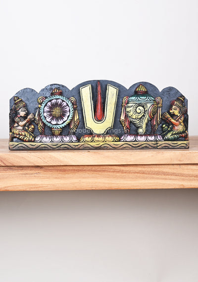Lord Balaji Thirunamam with his Ayuthas conch and chakra horizontal panel 18"