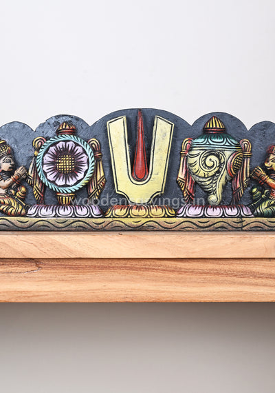 Lord Balaji Thirunamam with his Ayuthas conch and chakra horizontal panel 18"