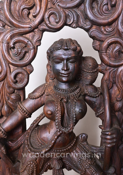 Mind Blowing Gorgeous Apsara Holding Stick in her Hand Jali Work Wall Mount 36"