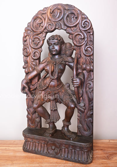 Mind Blowing Gorgeous Apsara Holding Stick in her Hand Jali Work Wall Mount 36"