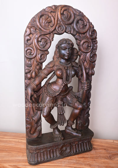Mind Blowing Gorgeous Apsara Holding Stick in her Hand Jali Work Wall Mount 36"