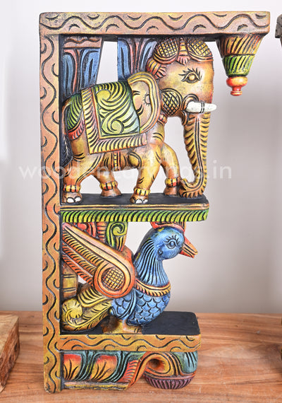 Yellow Elephants With Blue Hamsa (Annapakshi) Multicoloured Wall Brackets 25"