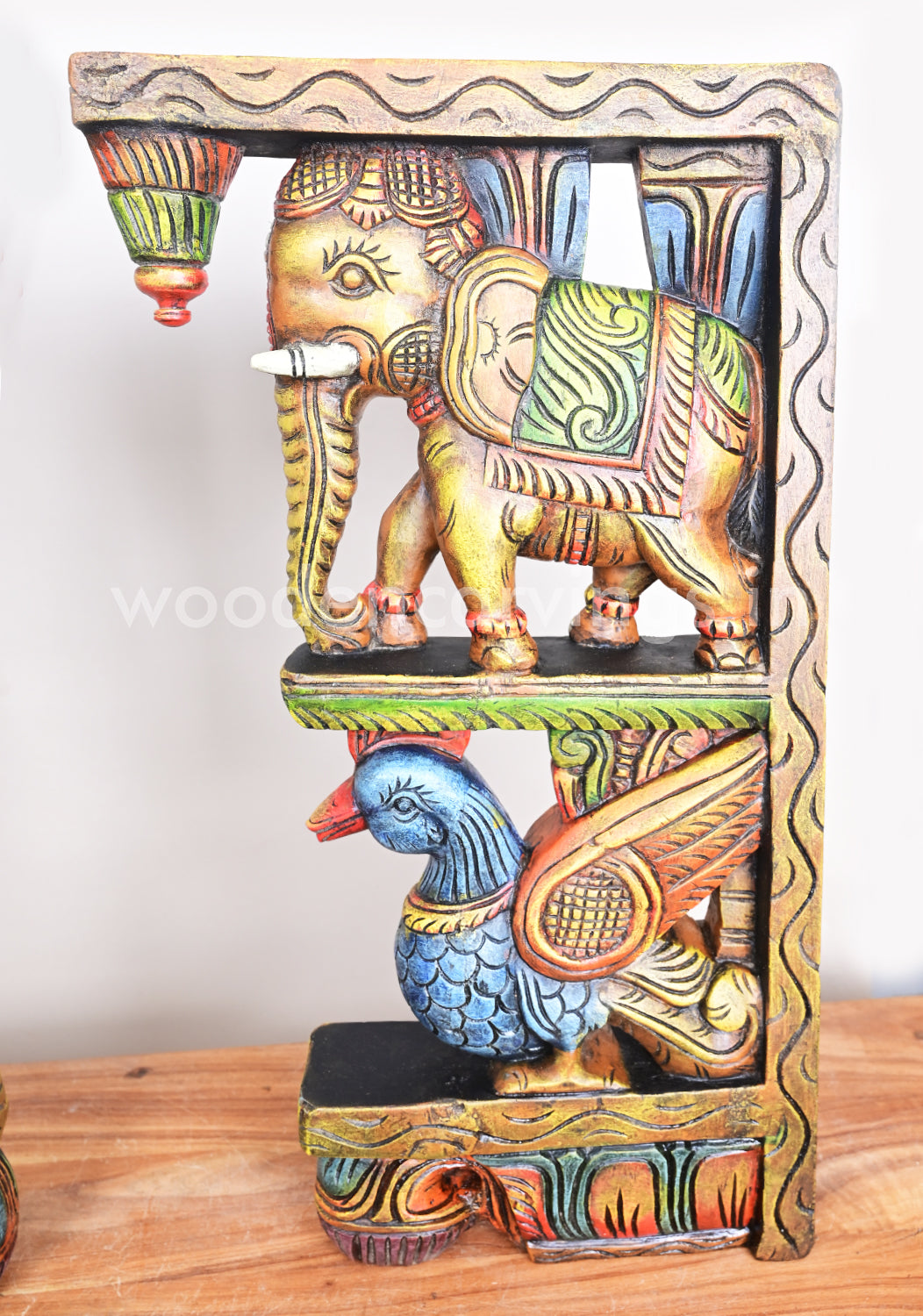 Yellow Elephants With Blue Hamsa (Annapakshi) Multicoloured Wall Brackets 25"