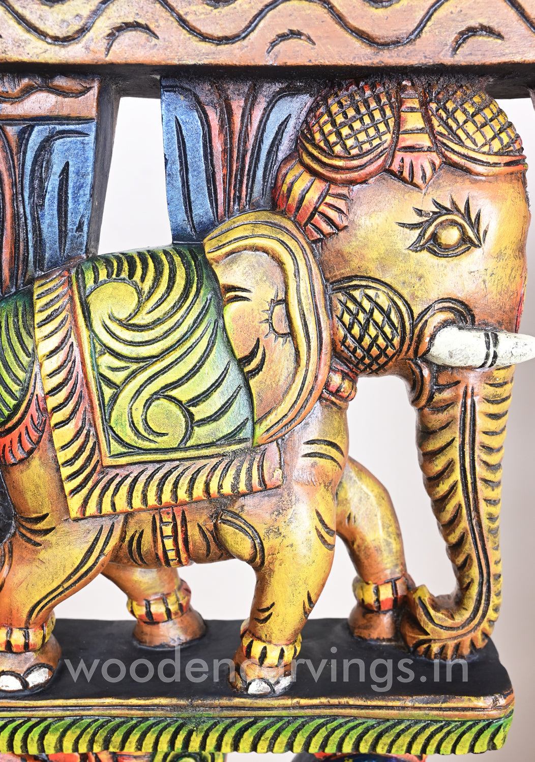 Yellow Elephants With Blue Hamsa (Annapakshi) Multicoloured Wall Brackets 25"