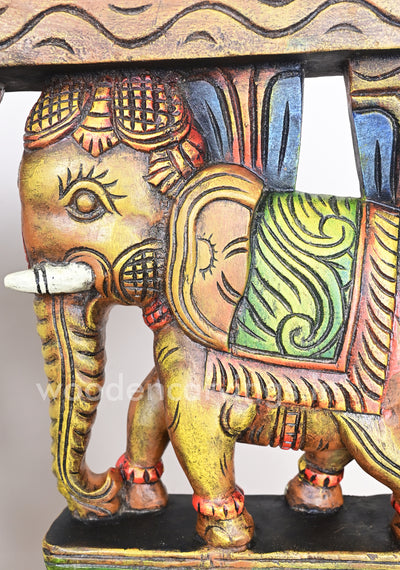 Yellow Elephants With Blue Hamsa (Annapakshi) Multicoloured Wall Brackets 25"