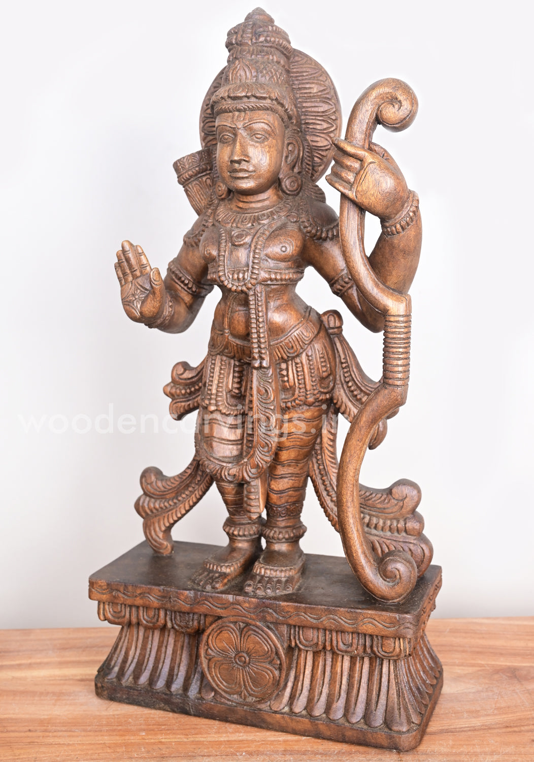 Incarnation of Mahavishnu Lord Ram Holding Archery Standing Wooden Sculpture 25"