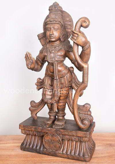 Incarnation of Mahavishnu Lord Ram Holding Archery Standing Wooden Sculpture 25"