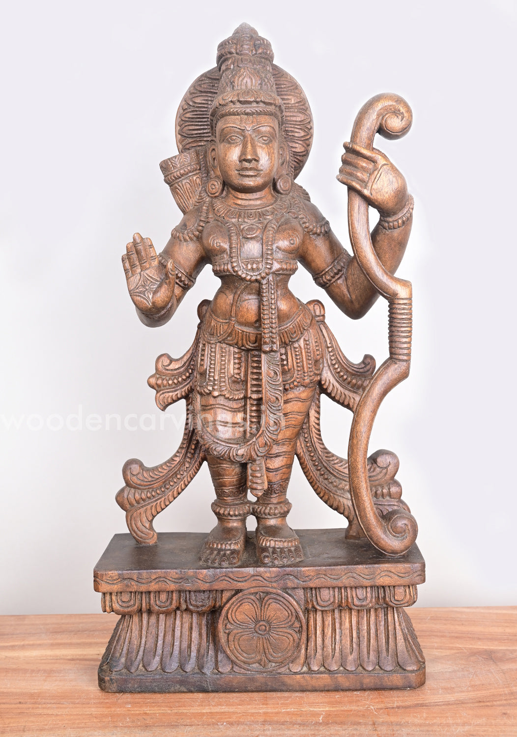 Incarnation of Mahavishnu Lord Ram Holding Archery Standing Wooden Sculpture 25"