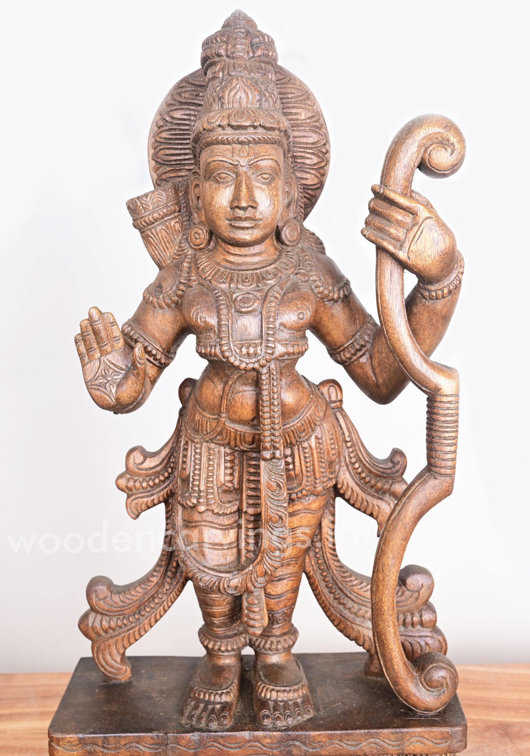 Incarnation of Mahavishnu Lord Ram Holding Archery Standing Wooden Sculpture 25"