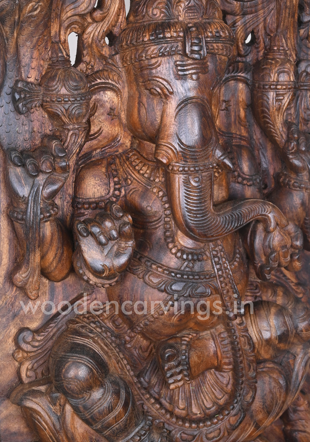 Wax Brown Hooks Fixed Lord Ganesha Eating Mothak on lotus Jali Work Wall Mount 37"