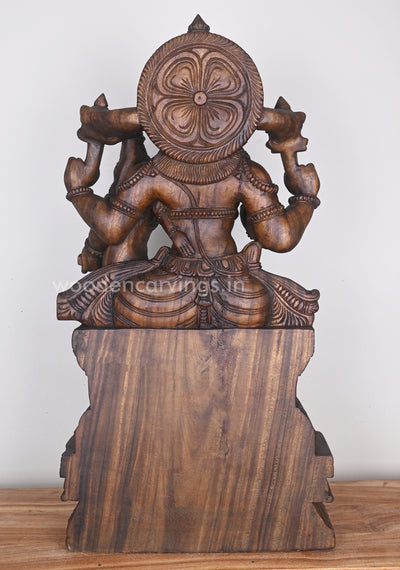 Horse Headed Lord Hayagriva Seated With His consort Wooden Sculpture 36"
